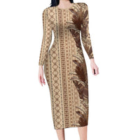 Women's Day Samoa Malu Tattoo Inspired Mix Teuila Family Matching Long Sleeve Bodycon Dress and Hawaiian Shirt Vintage Tapa LT7 Mom's Dress Beige - Polynesian Pride