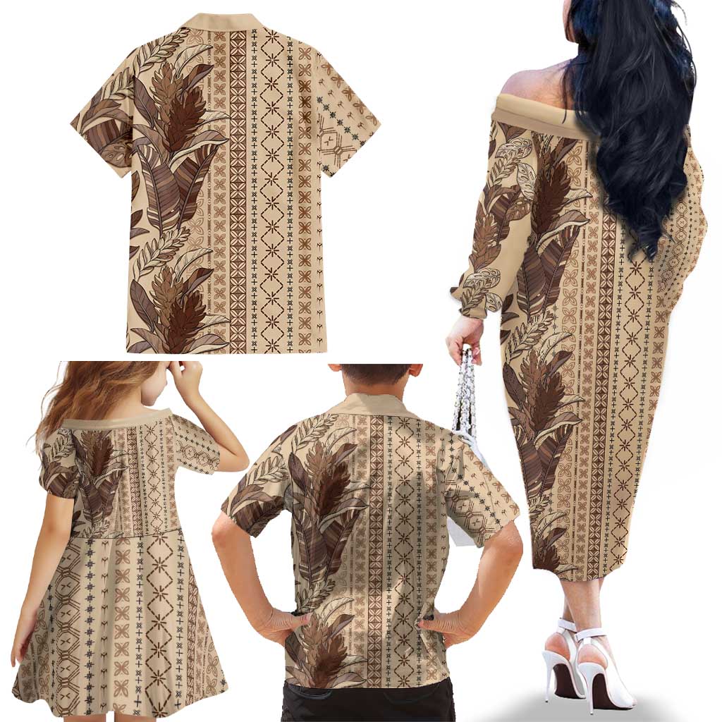 Women's Day Samoa Malu Tattoo Inspired Mix Teuila Family Matching Off The Shoulder Long Sleeve Dress and Hawaiian Shirt Vintage Tapa LT7 - Polynesian Pride