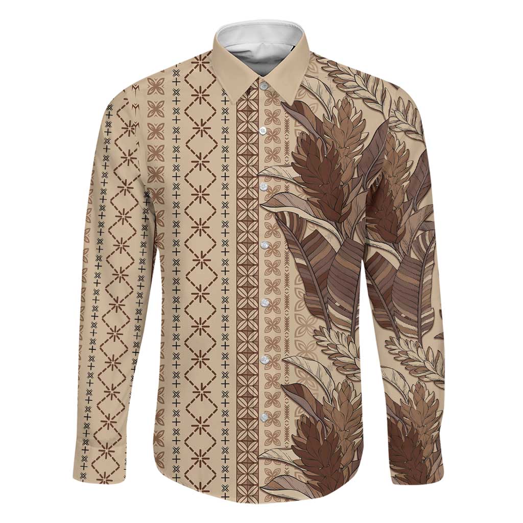 Women's Day Samoa Malu Tattoo Inspired Mix Teuila Family Matching Off The Shoulder Long Sleeve Dress and Hawaiian Shirt Vintage Tapa LT7 Dad's Shirt - Long Sleeve Beige - Polynesian Pride
