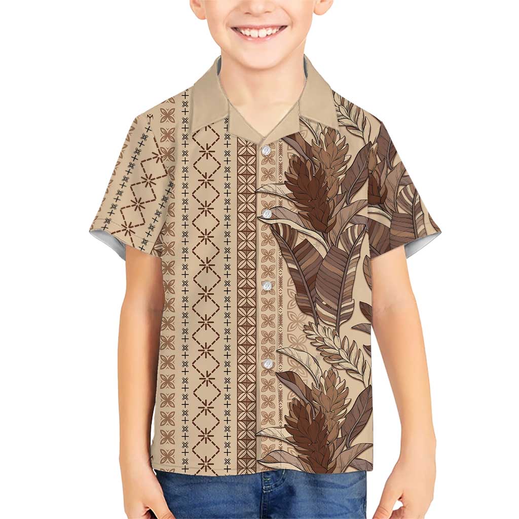 Women's Day Samoa Malu Tattoo Inspired Mix Teuila Family Matching Off The Shoulder Long Sleeve Dress and Hawaiian Shirt Vintage Tapa LT7 Son's Shirt Beige - Polynesian Pride