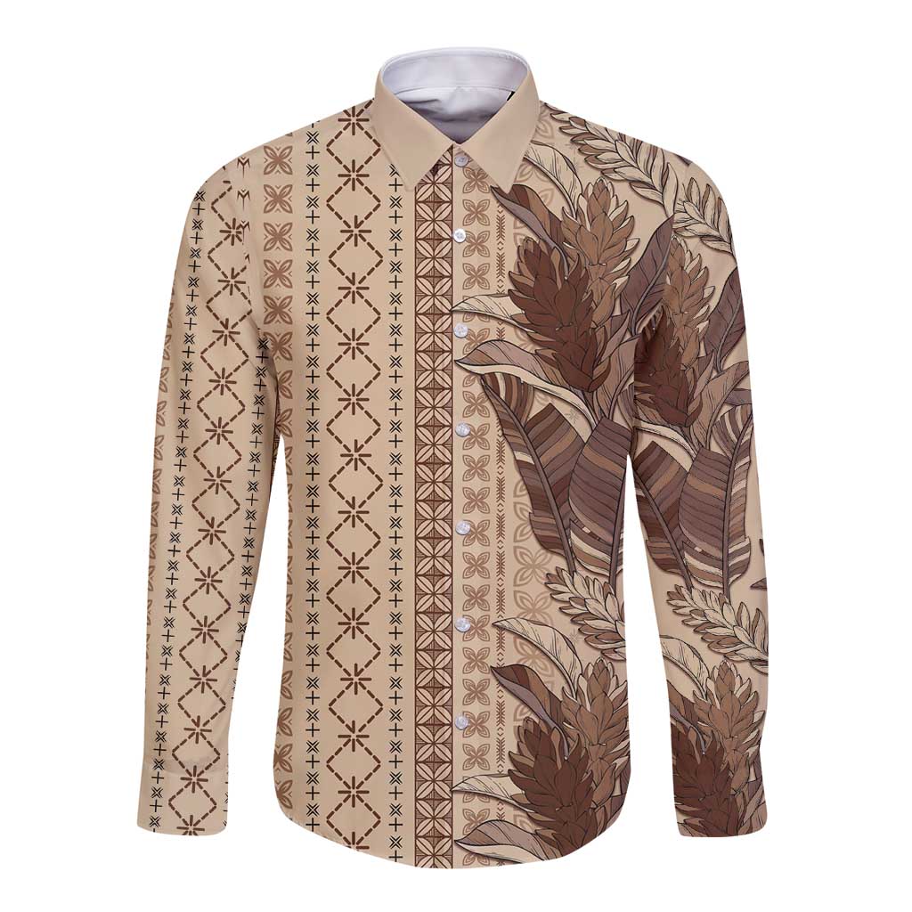 Women's Day Samoa Malu Tattoo Inspired Mix Teuila Long Sleeve Button Shirt Vintage Tapa