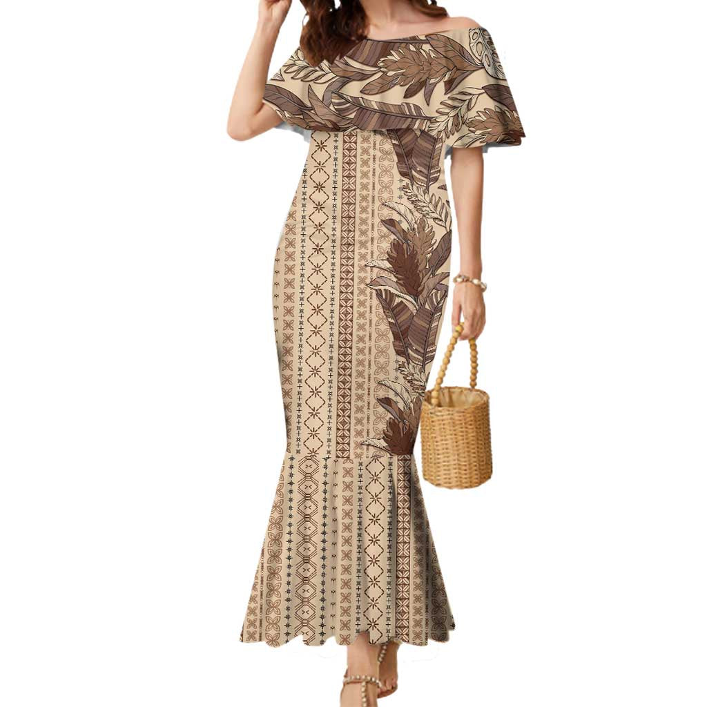 Women's Day Samoa Malu Tattoo Inspired Mix Teuila Mermaid Dress Vintage Tapa LT7 Women Beige - Polynesian Pride
