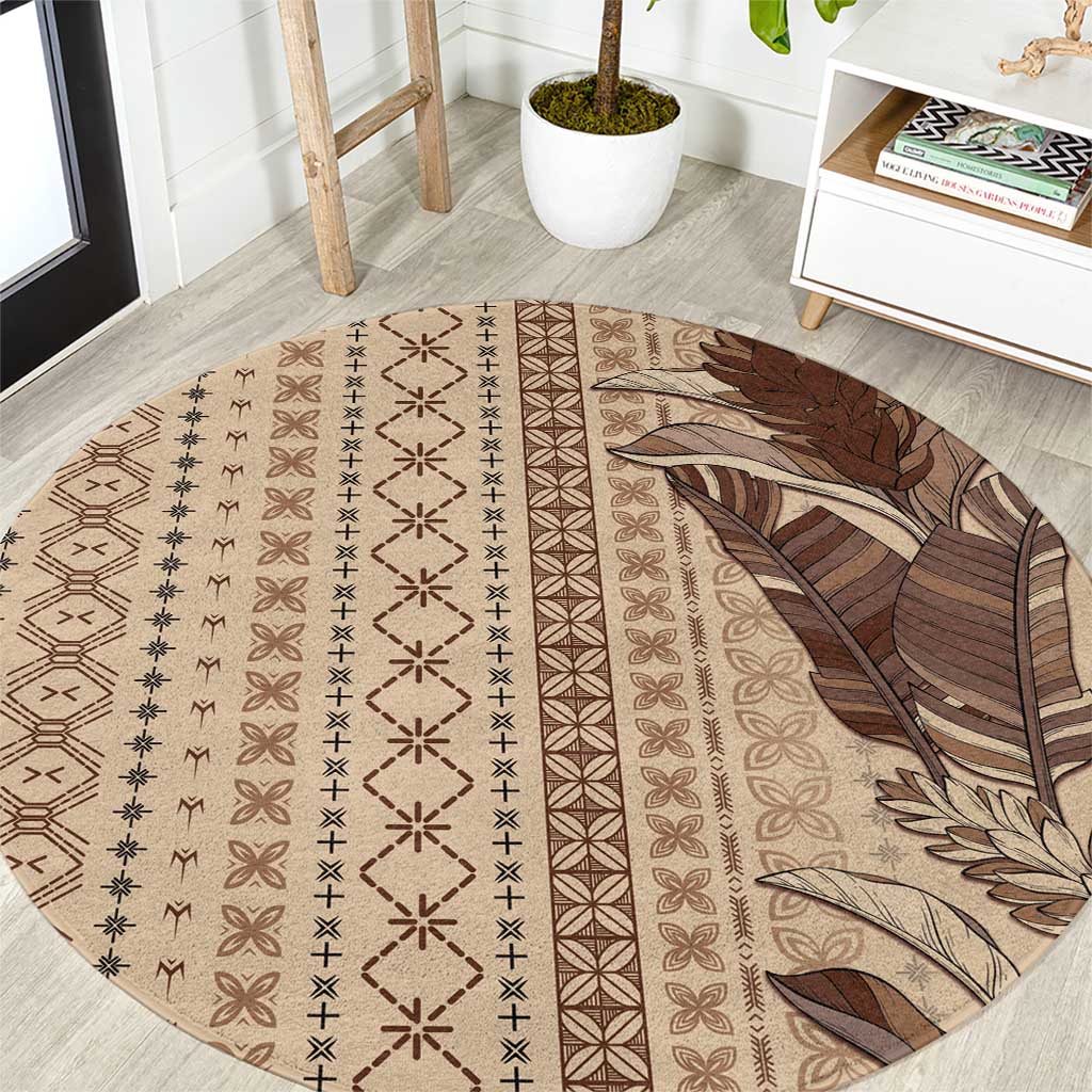 Women's Day Samoa Malu Tattoo Inspired Mix Teuila Round Carpet Vintage Tapa LT7 Beige - Polynesian Pride