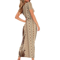 Women's Day Samoa Malu Tattoo Inspired Mix Teuila Short Sleeve Bodycon Dress Vintage Tapa