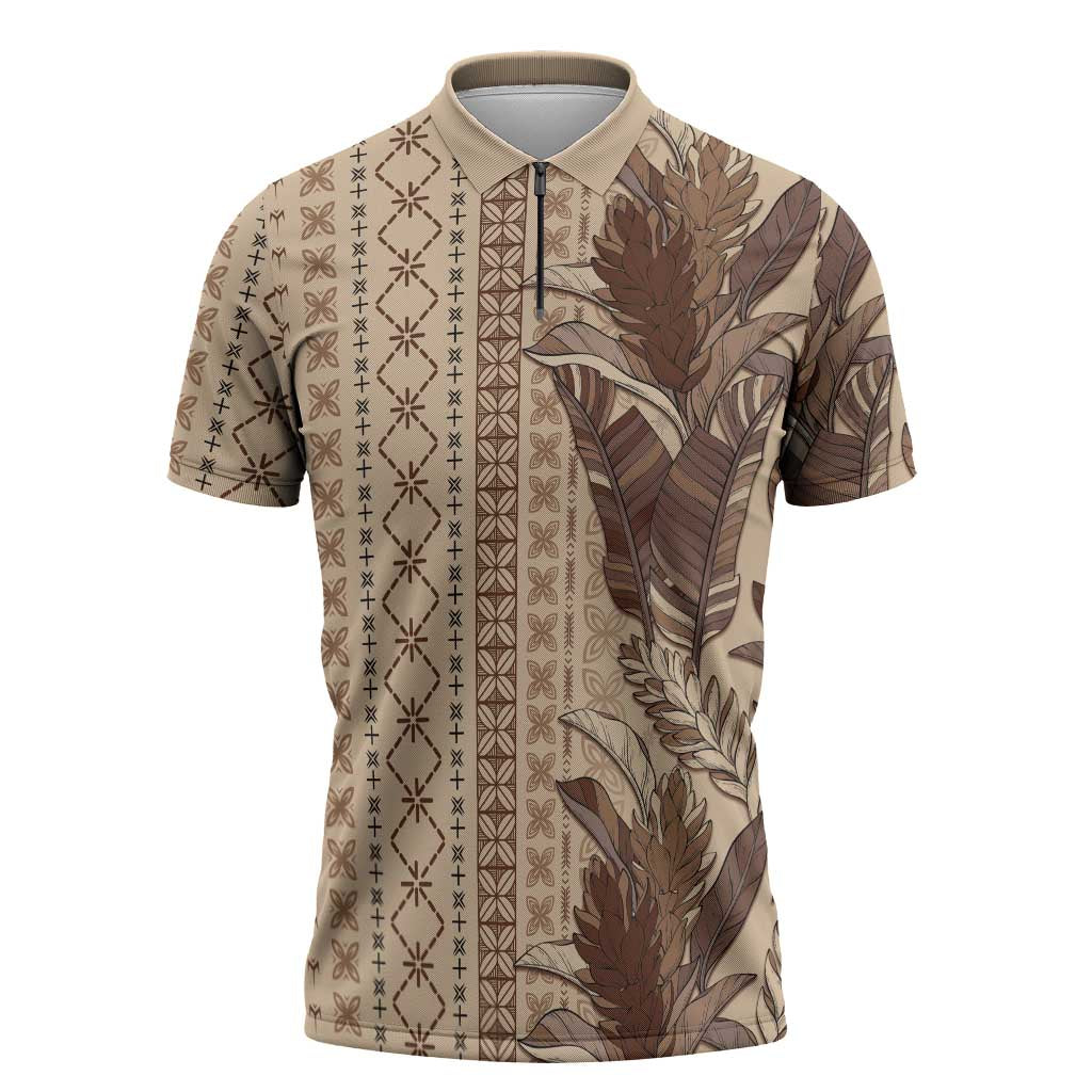 Women's Day Samoa Malu Tattoo Inspired Mix Teuila Zipper Polo Shirt Vintage Tapa LT7 Beige - Polynesian Pride