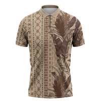 Women's Day Samoa Malu Tattoo Inspired Mix Teuila Zipper Polo Shirt Vintage Tapa LT7 Beige - Polynesian Pride