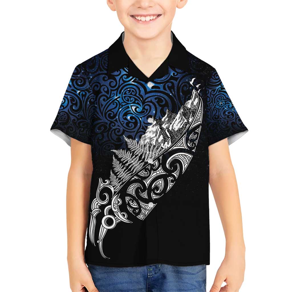 Maori Matariki Family Matching Long Sleeve Bodycon Dress and Hawaiian Shirt Landscape Styled Fern - Galaxy