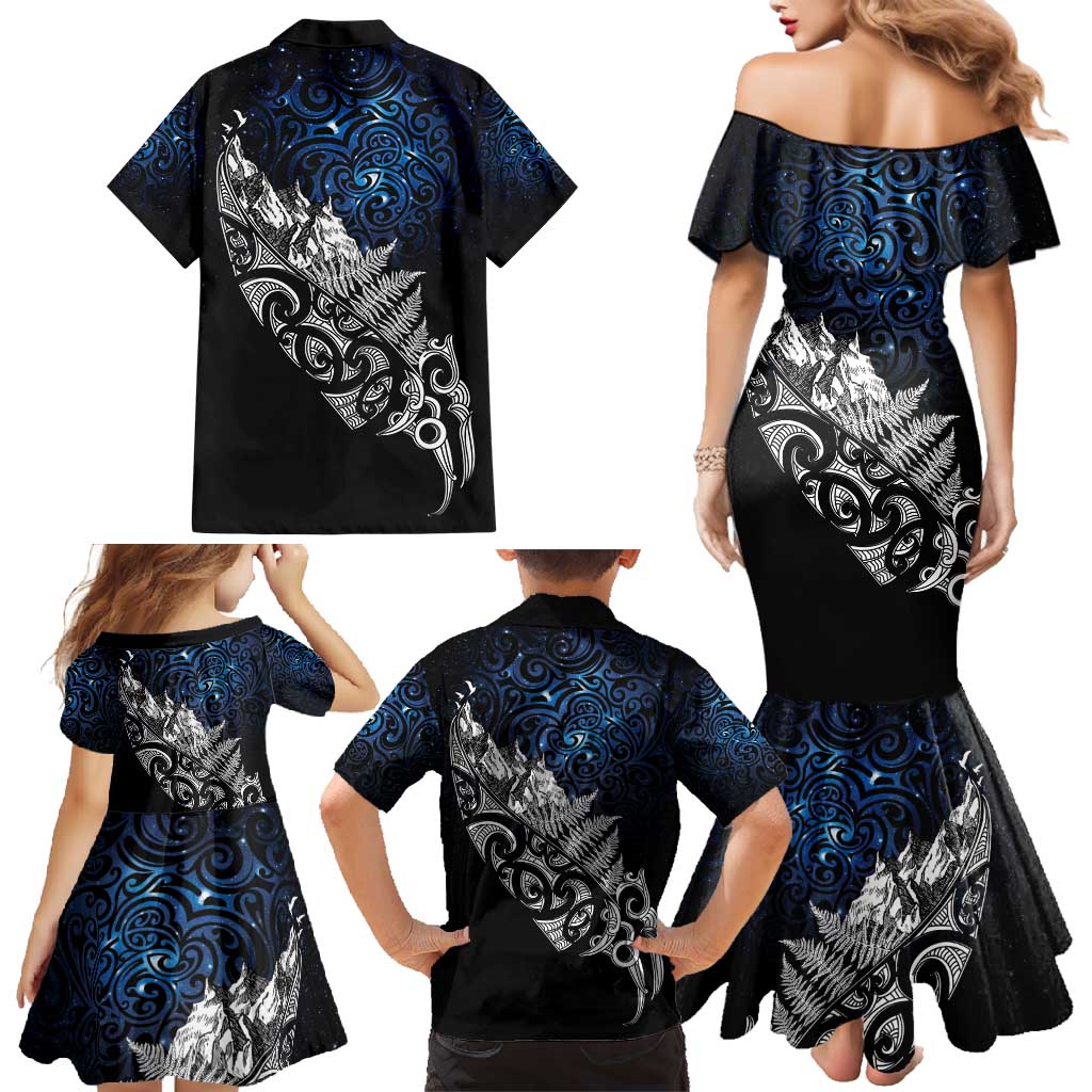 Maori Matariki Family Matching Mermaid Dress and Hawaiian Shirt Landscape Styled Fern - Galaxy