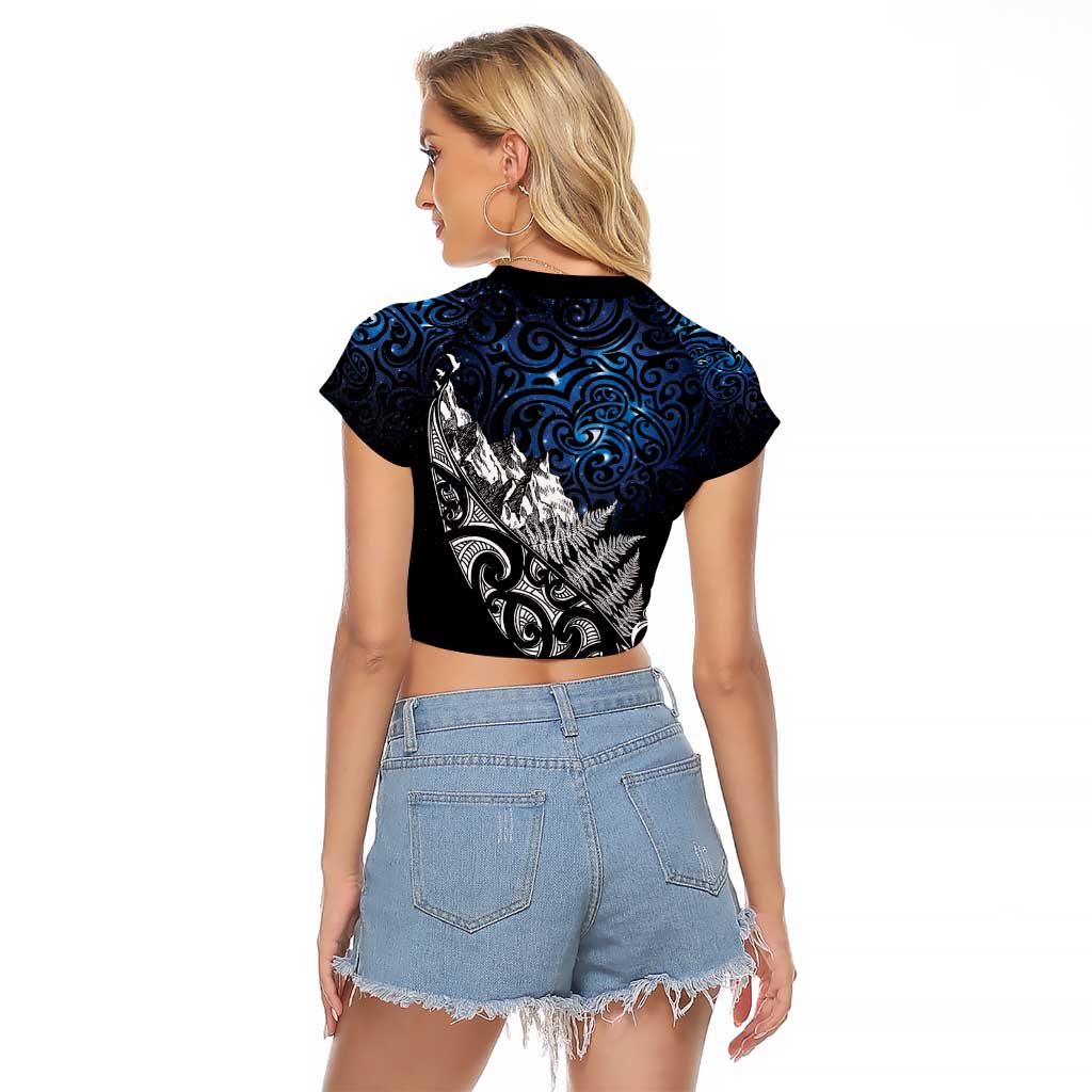Maori Matariki Raglan Cropped T Shirt Landscape Styled Fern - Galaxy
