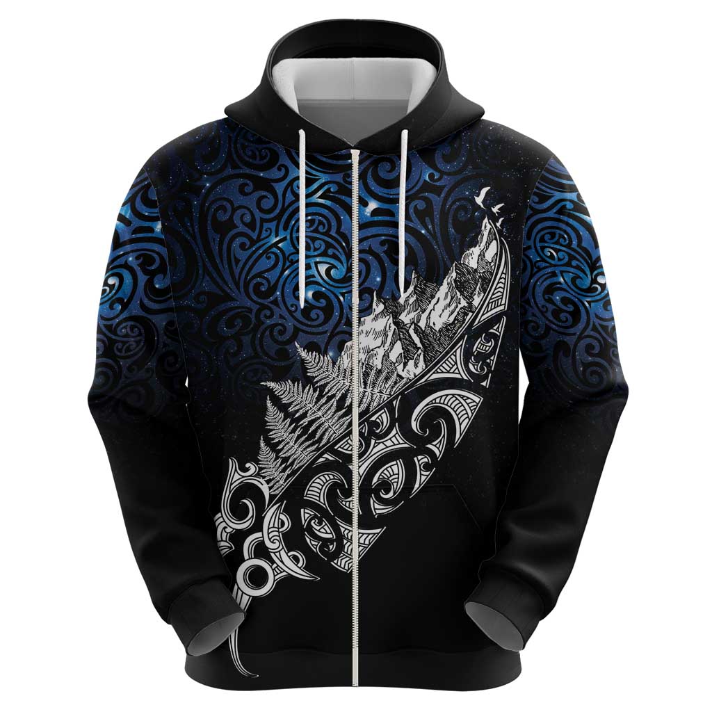 Maori Matariki Zip Hoodie Landscape Styled Fern - Galaxy