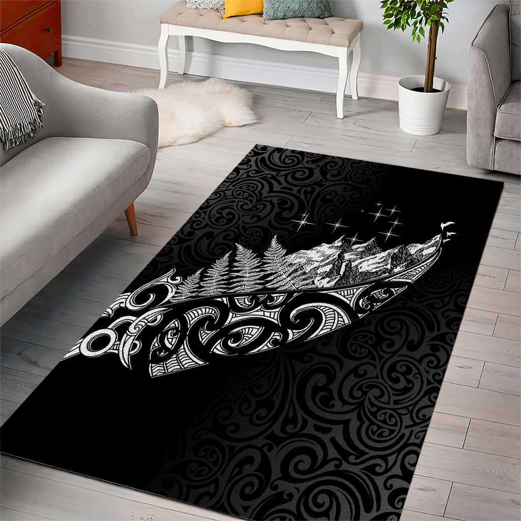 Maori Matariki Area Rug Landscape Styled Fern - Monochrome