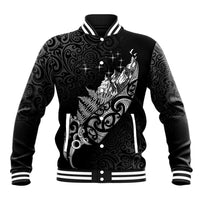Maori Matariki Baseball Jacket Landscape Styled Fern - Monochrome