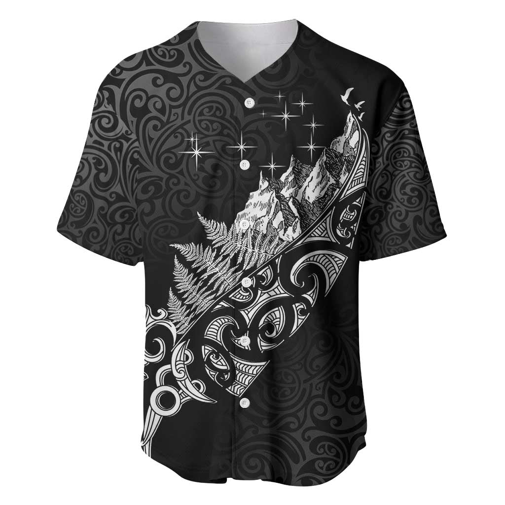 Maori Matariki Baseball Jersey Landscape Styled Fern - Monochrome
