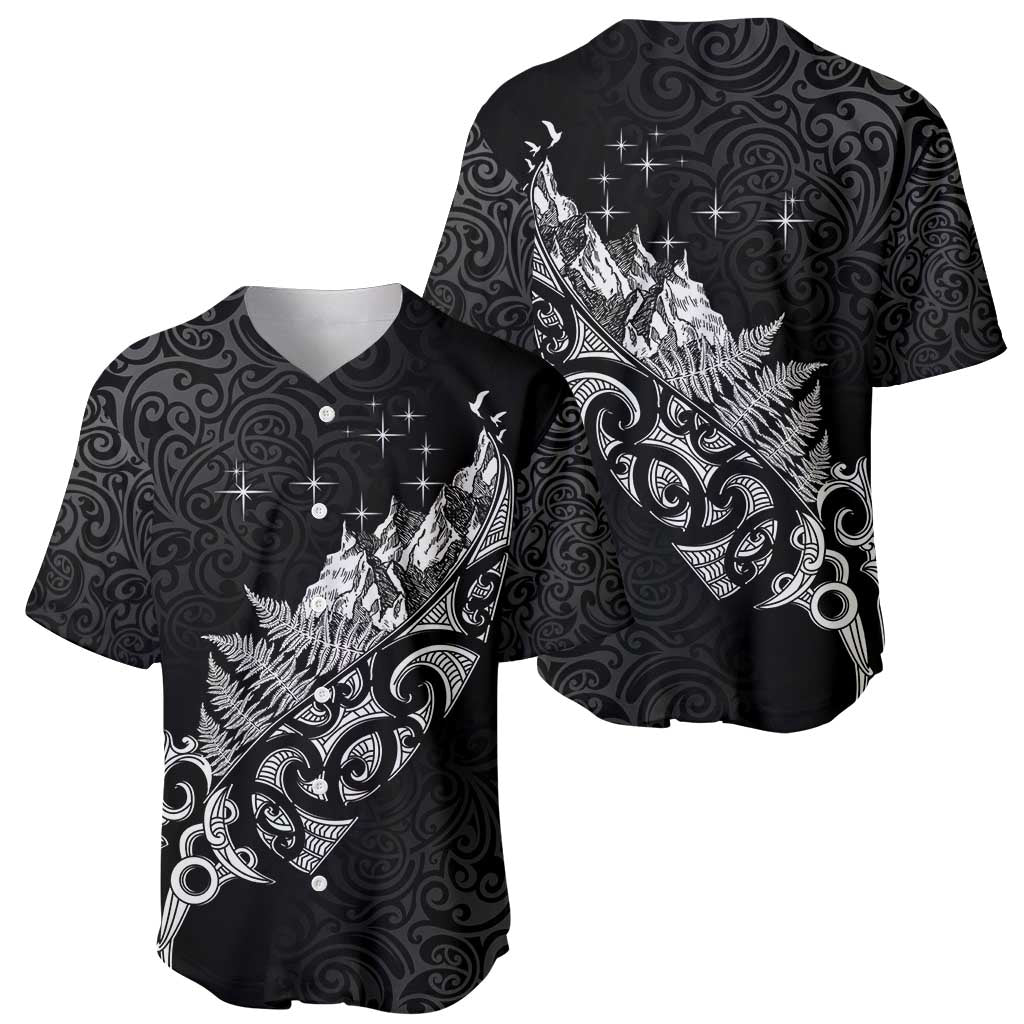 Maori Matariki Baseball Jersey Landscape Styled Fern - Monochrome