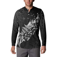 Maori Matariki Button Sweatshirt Landscape Styled Fern - Monochrome