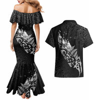 Maori Matariki Couples Matching Mermaid Dress and Hawaiian Shirt Landscape Styled Fern - Monochrome
