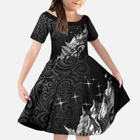 Maori Matariki Family Matching Long Sleeve Bodycon Dress and Hawaiian Shirt Landscape Styled Fern - Monochrome