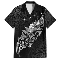 Maori Matariki Family Matching Off The Shoulder Long Sleeve Dress and Hawaiian Shirt Landscape Styled Fern - Monochrome