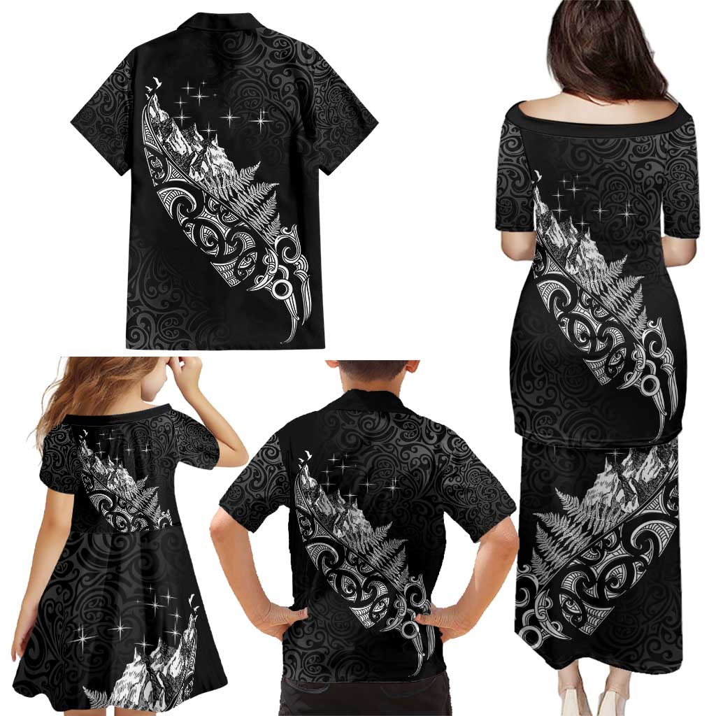 Maori Matariki Family Matching Puletasi and Hawaiian Shirt Landscape Styled Fern - Monochrome