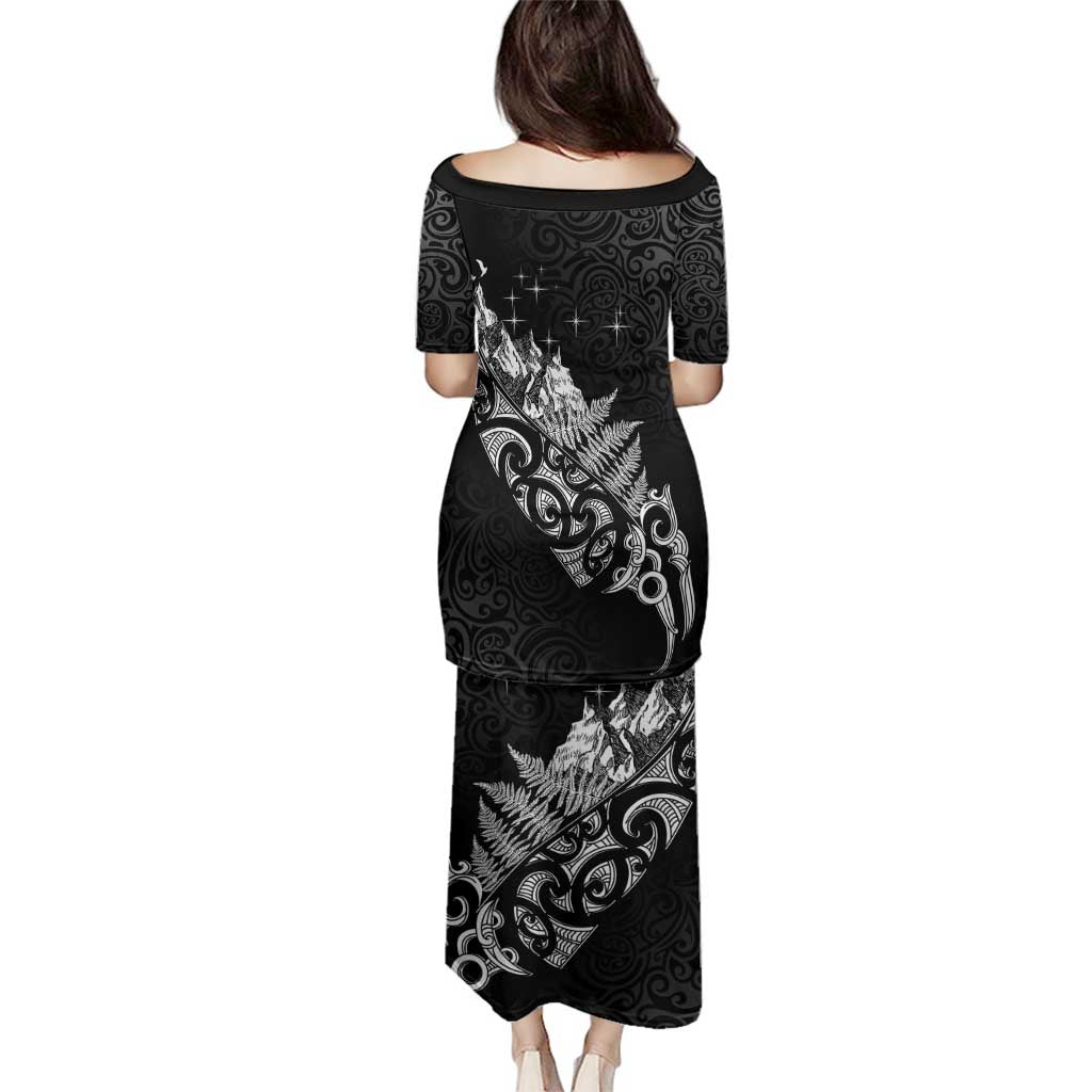 Maori Matariki Family Matching Puletasi and Hawaiian Shirt Landscape Styled Fern - Monochrome