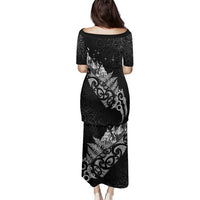 Maori Matariki Family Matching Puletasi and Hawaiian Shirt Landscape Styled Fern - Monochrome