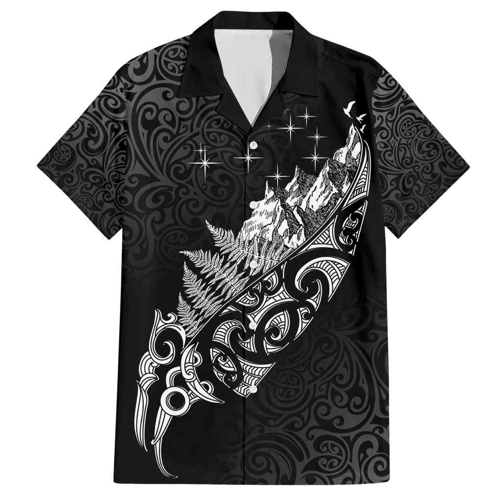 Maori Matariki Family Matching Short Sleeve Bodycon Dress and Hawaiian Shirt Landscape Styled Fern - Monochrome