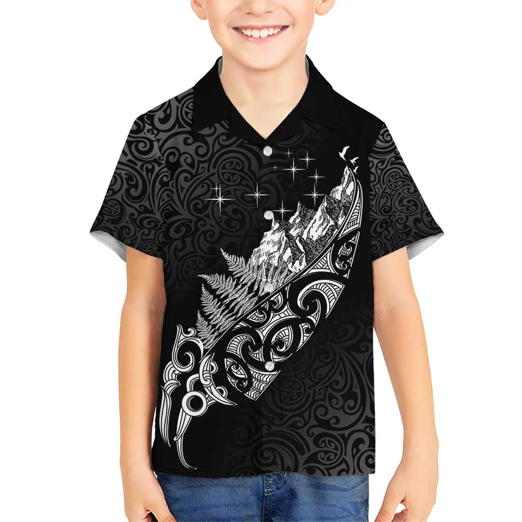 Maori Matariki Family Matching Short Sleeve Bodycon Dress and Hawaiian Shirt Landscape Styled Fern - Monochrome