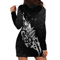 Maori Matariki Hoodie Dress Landscape Styled Fern - Monochrome