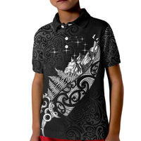 Maori Matariki Kid Polo Shirt Landscape Styled Fern - Monochrome