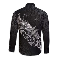 Maori Matariki Long Sleeve Button Shirt Landscape Styled Fern - Monochrome