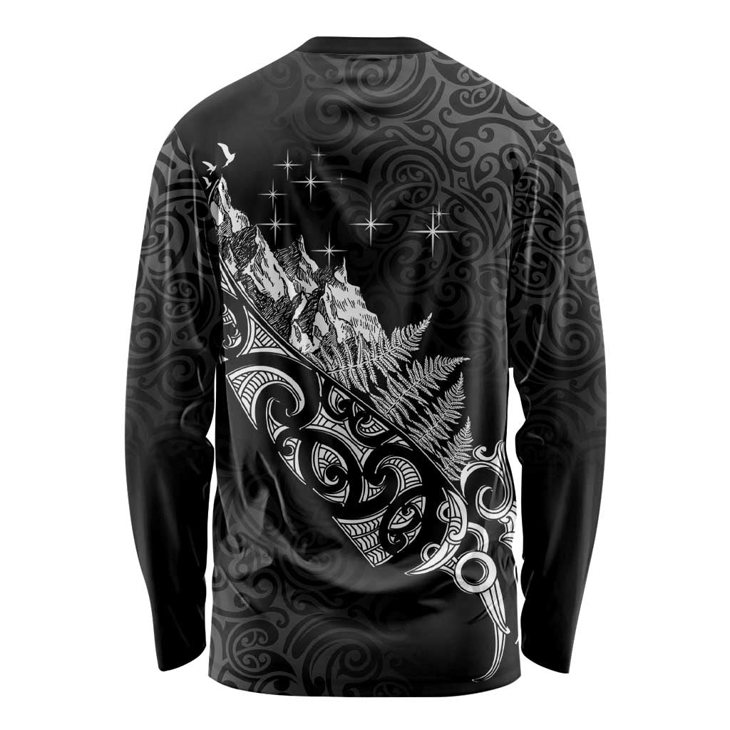 Maori Matariki Long Sleeve Shirt Landscape Styled Fern - Monochrome
