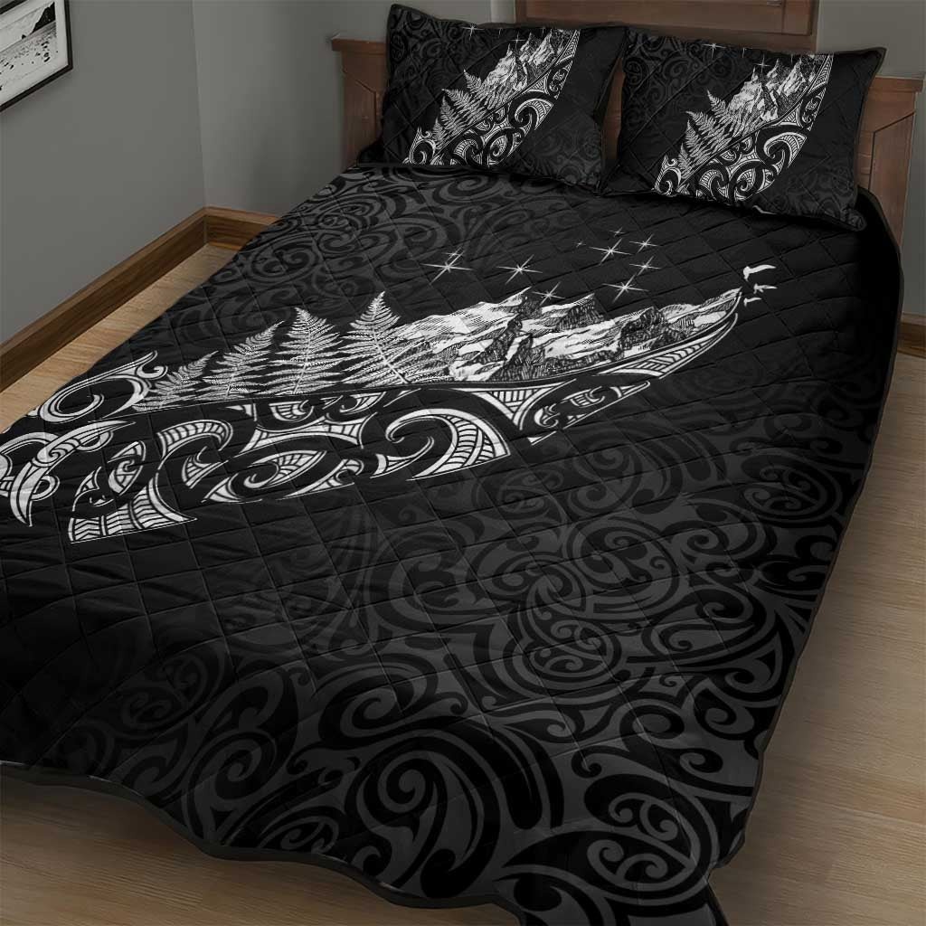 Maori Matariki Quilt Bed Set Landscape Styled Fern - Monochrome