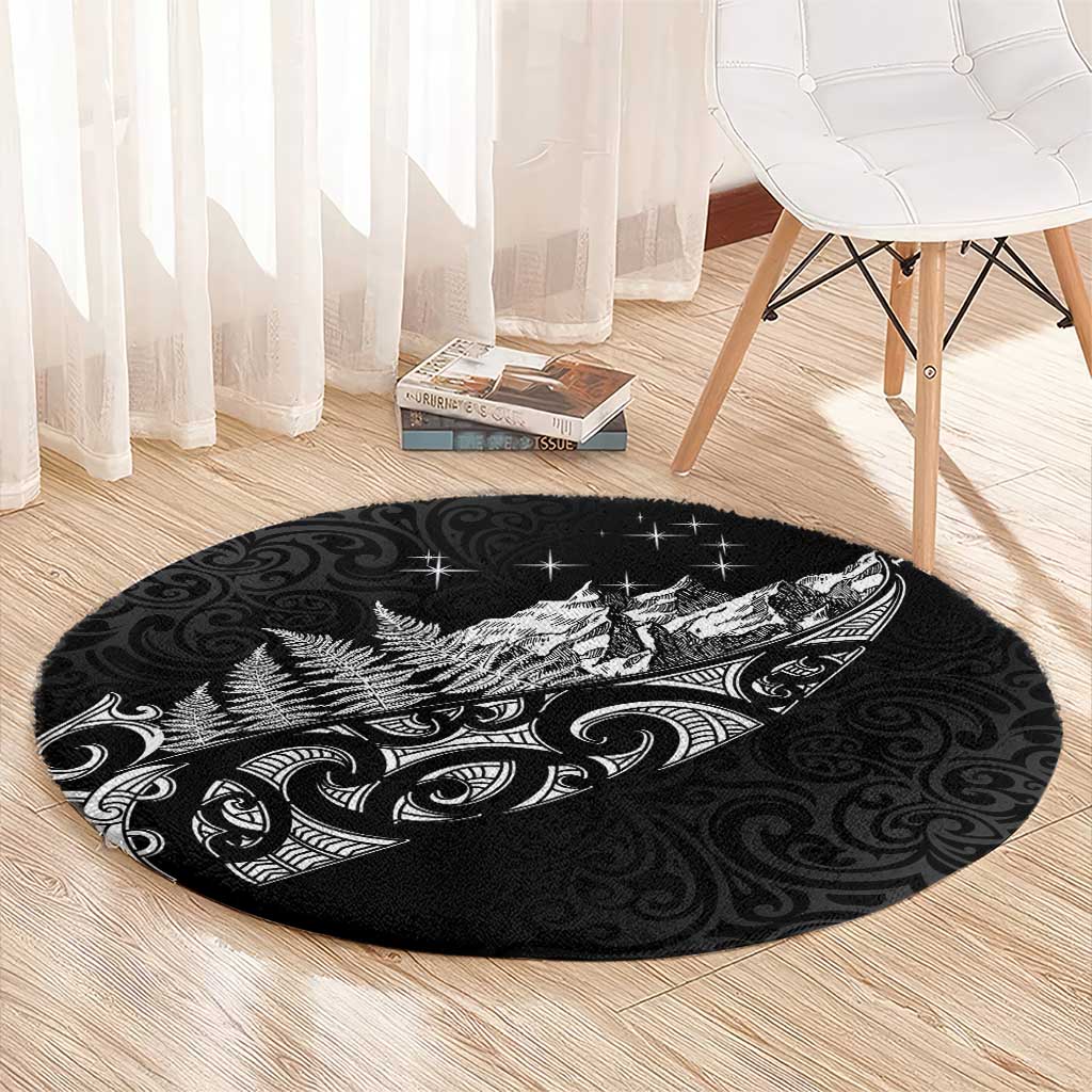 Maori Matariki Round Carpet Landscape Styled Fern - Monochrome