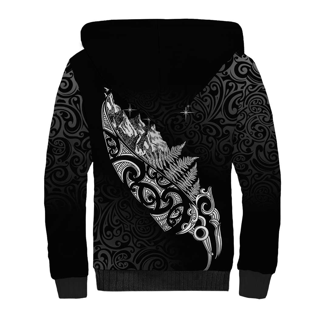 Maori Matariki Sherpa Hoodie Landscape Styled Fern - Monochrome