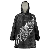 Maori Matariki Wearable Blanket Hoodie Landscape Styled Fern - Monochrome
