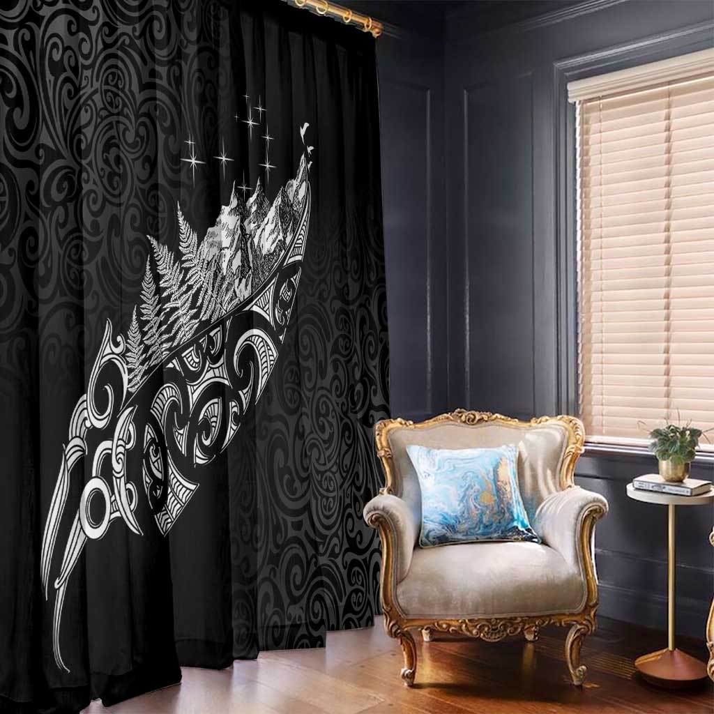 Maori Matariki Window Curtain Landscape Styled Fern - Monochrome