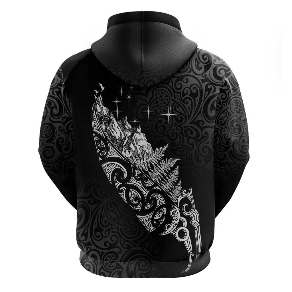 Maori Matariki Zip Hoodie Landscape Styled Fern - Monochrome LT7 - Polynesian Pride