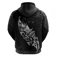 Maori Matariki Zip Hoodie Landscape Styled Fern - Monochrome LT7 - Polynesian Pride