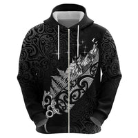 Maori Matariki Zip Hoodie Landscape Styled Fern - Monochrome LT7 - Polynesian Pride