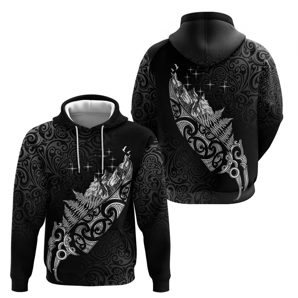 Maori Matariki Zip Hoodie Landscape Styled Fern - Monochrome LT7 - Polynesian Pride