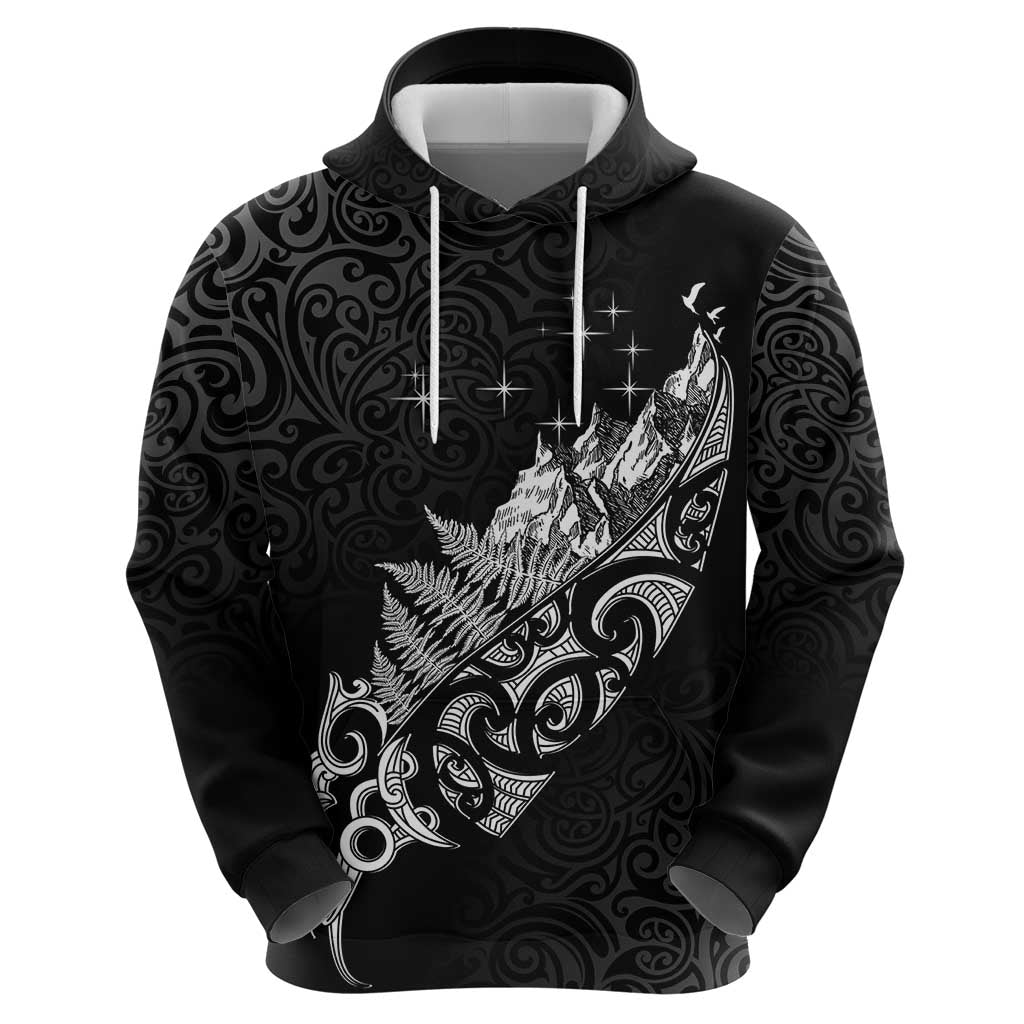 Maori Matariki Zip Hoodie Landscape Styled Fern - Monochrome LT7 - Polynesian Pride