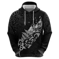 Maori Matariki Zip Hoodie Landscape Styled Fern - Monochrome LT7 - Polynesian Pride