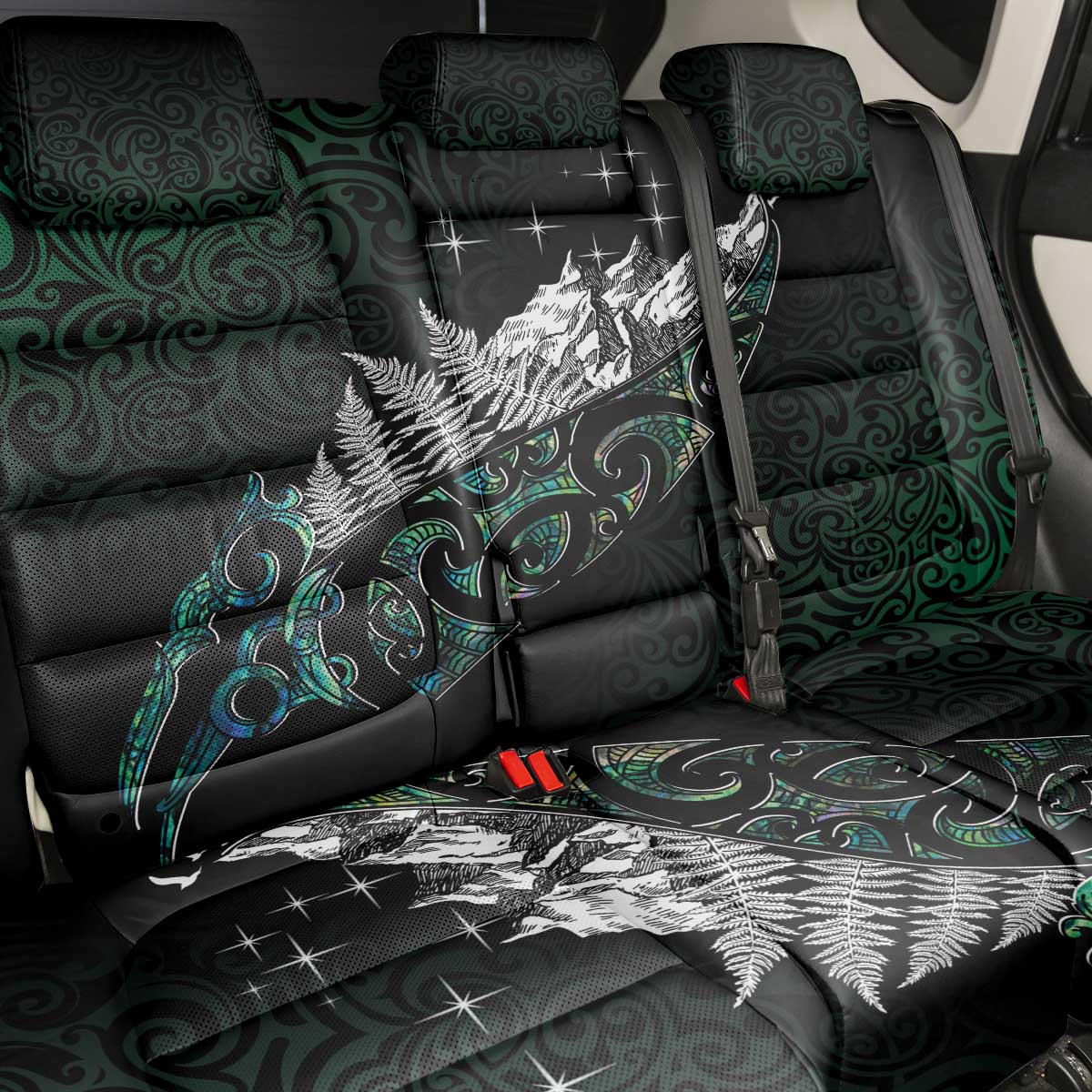 Maori Matariki Back Car Seat Cover Landscape Styled Fern - Paua Shell