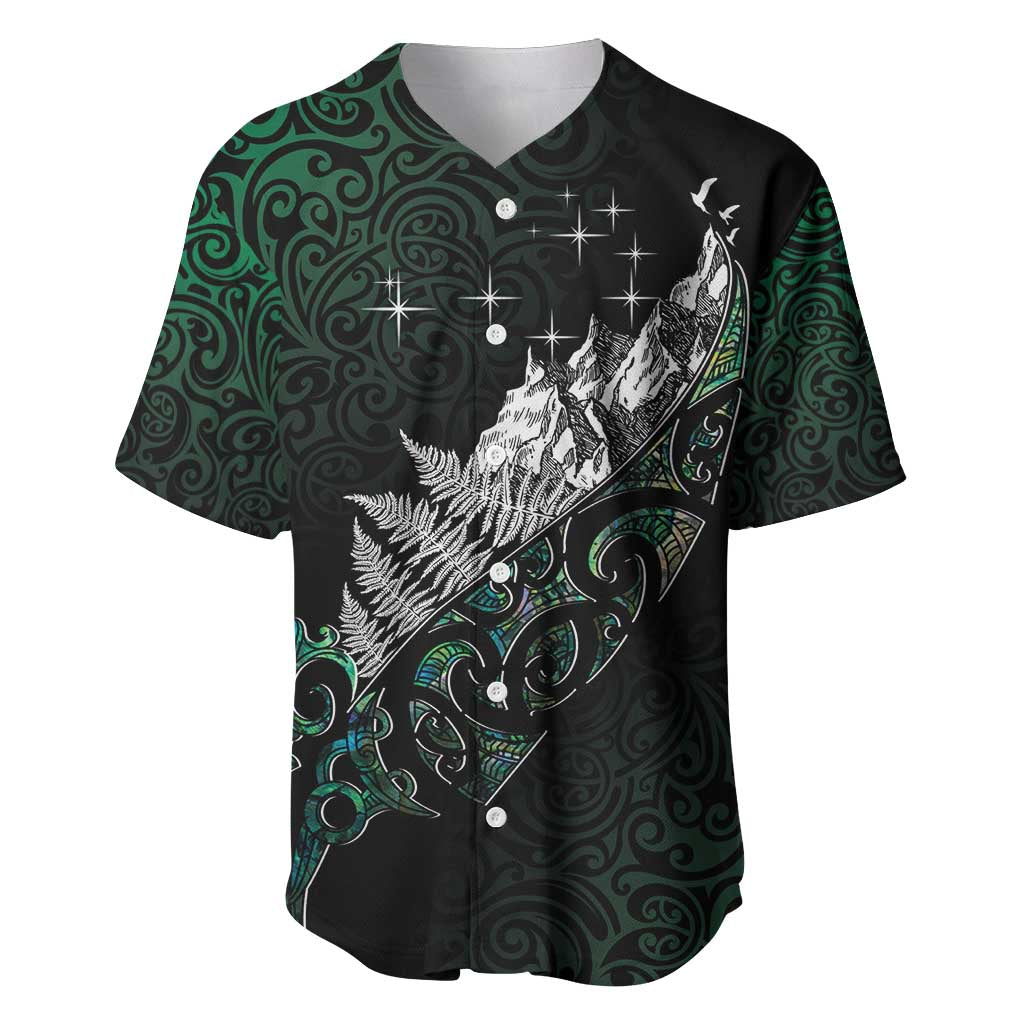 Maori Matariki Baseball Jersey Landscape Styled Fern - Paua Shell