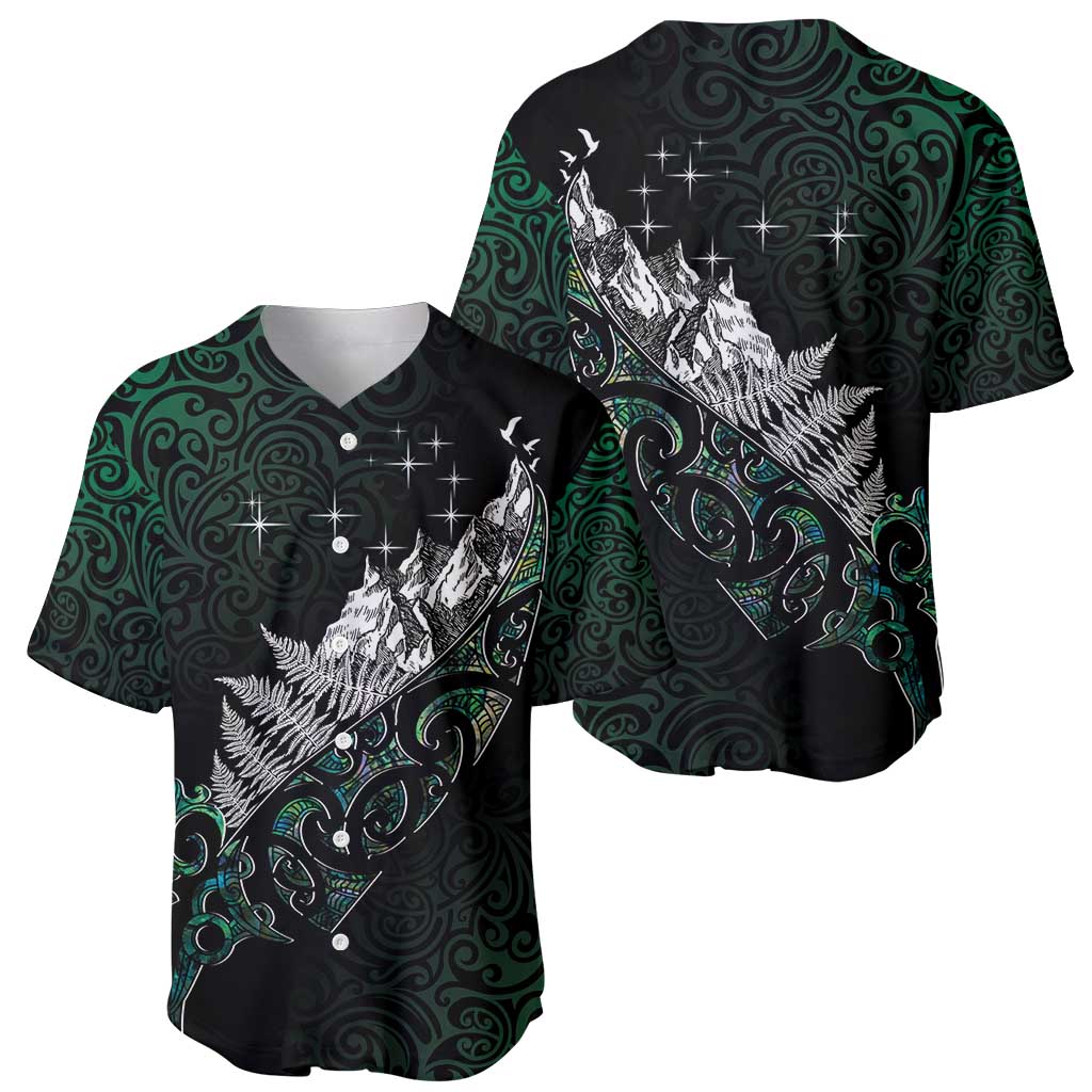 Maori Matariki Baseball Jersey Landscape Styled Fern - Paua Shell
