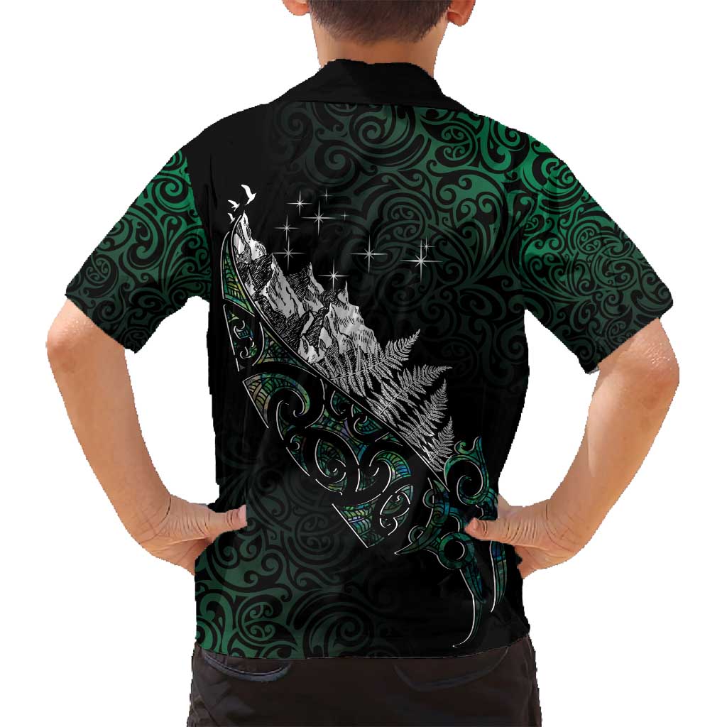 Maori Matariki Family Matching Long Sleeve Bodycon Dress and Hawaiian Shirt Landscape Styled Fern - Paua Shell