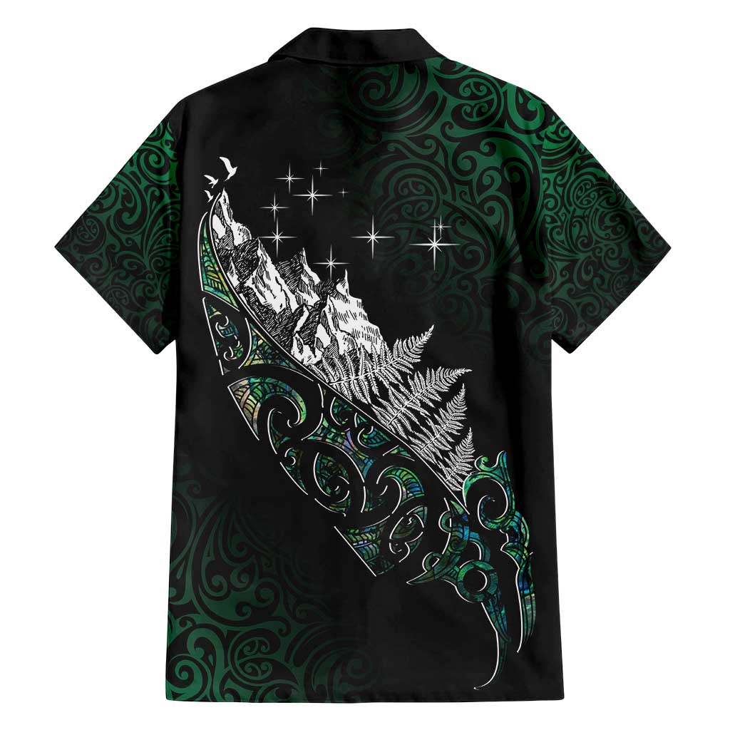 Maori Matariki Family Matching Off Shoulder Short Dress and Hawaiian Shirt Landscape Styled Fern - Paua Shell