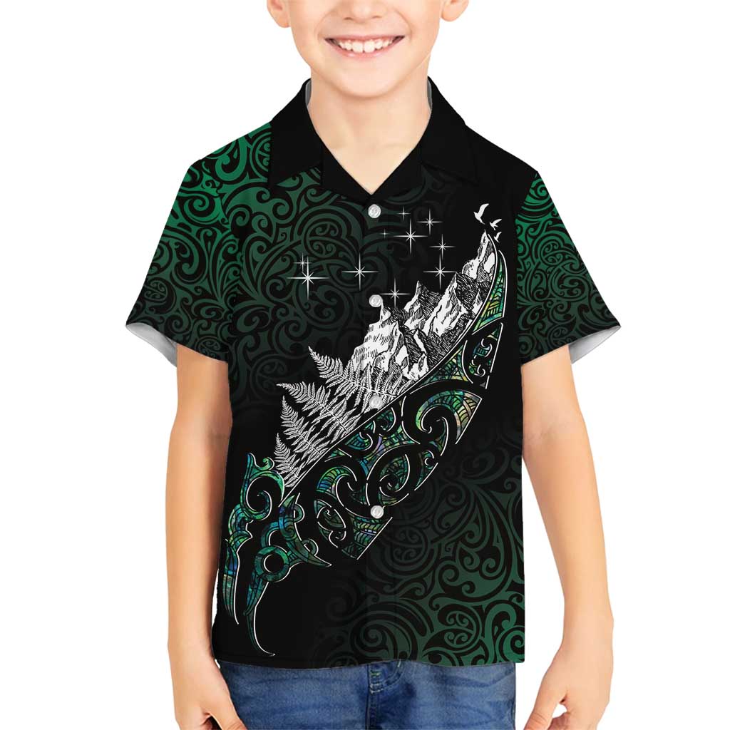 Maori Matariki Family Matching Puletasi and Hawaiian Shirt Landscape Styled Fern - Paua Shell