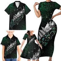 Maori Matariki Family Matching Short Sleeve Bodycon Dress and Hawaiian Shirt Landscape Styled Fern - Paua Shell