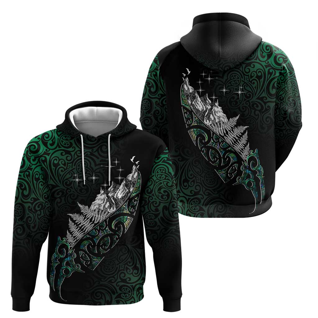 Maori Matariki Hoodie Landscape Styled Fern - Paua Shell